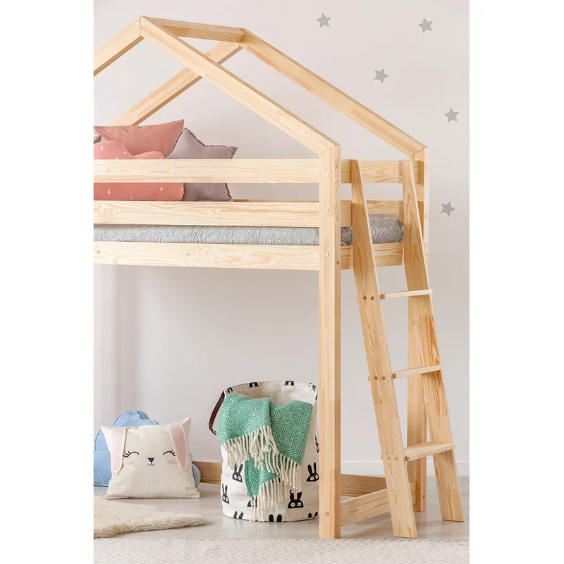 Lit cabane mi-hauteur 90x190 sommier inclus Alix Bois