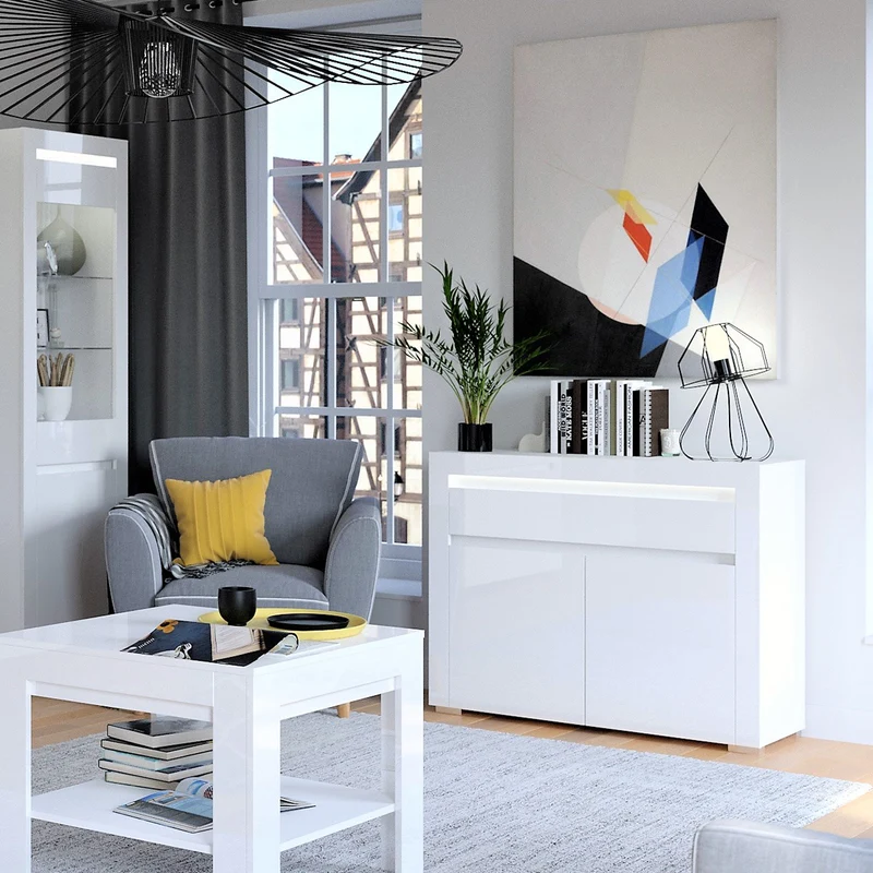 Buffet 2 portes 1 tiroir LED inclus Kasla Blanc