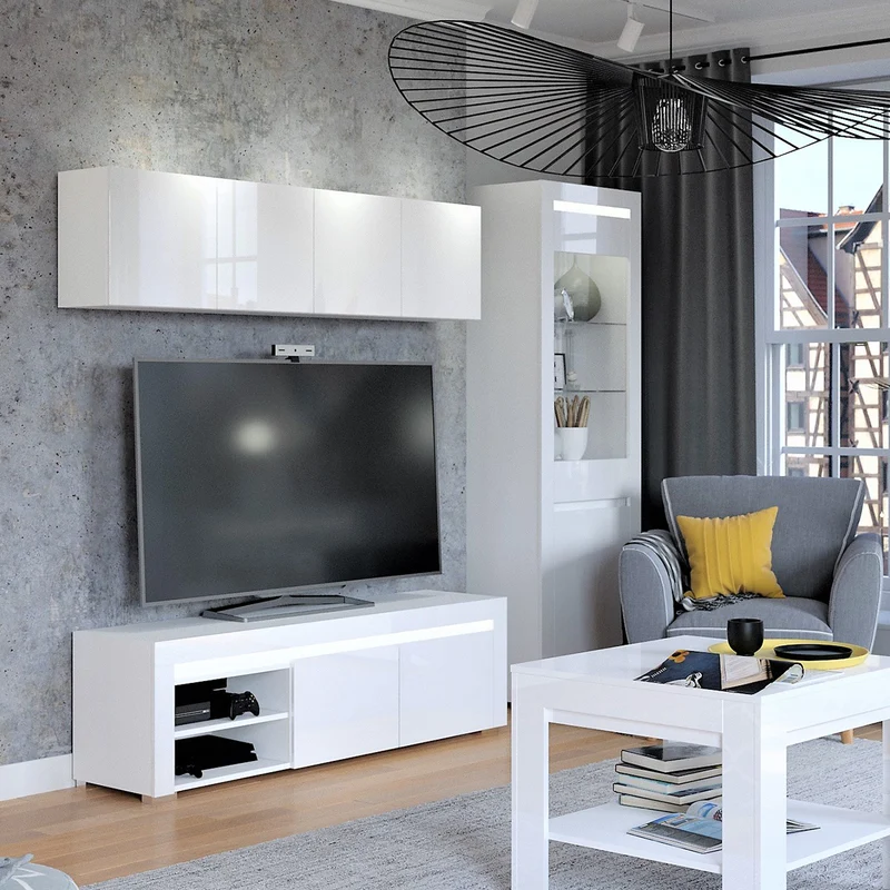 Meuble TV 2 portes 152 cm LED inclus Kasla Blanc