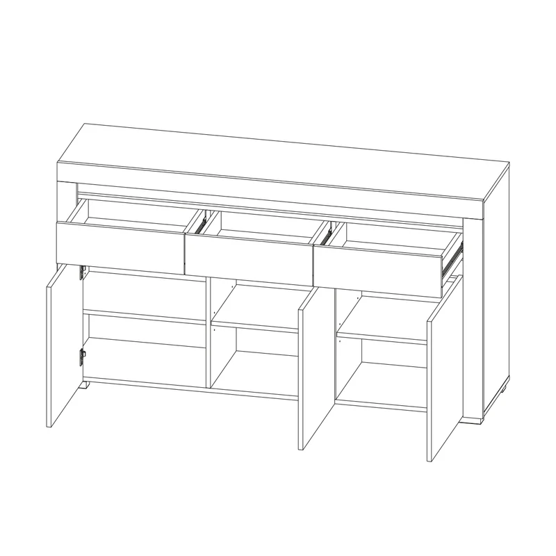 Buffet 3 portes 3 tiroirs LED inclus Kasla Bois et Anthracite