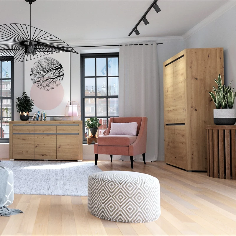 Armoire 2 portes LED inclus Kasla Bois et Anthracite