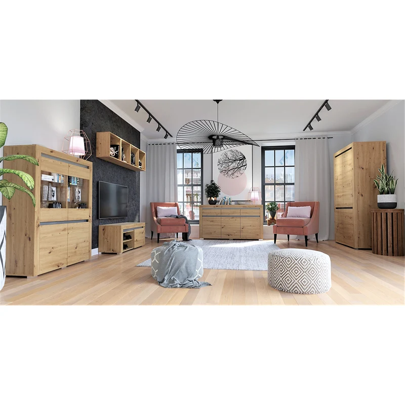 Armoire 2 portes LED inclus Kasla Bois et Anthracite