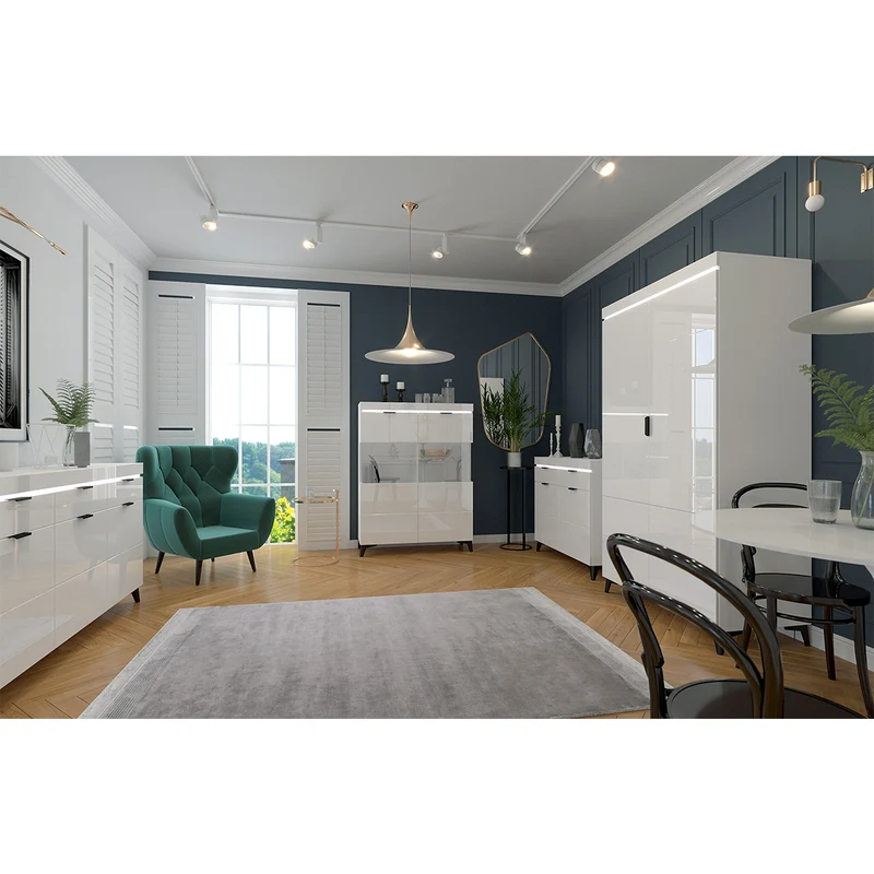 Buffet 2 portes 2 tiroirs LED inclus Ruben Blanc