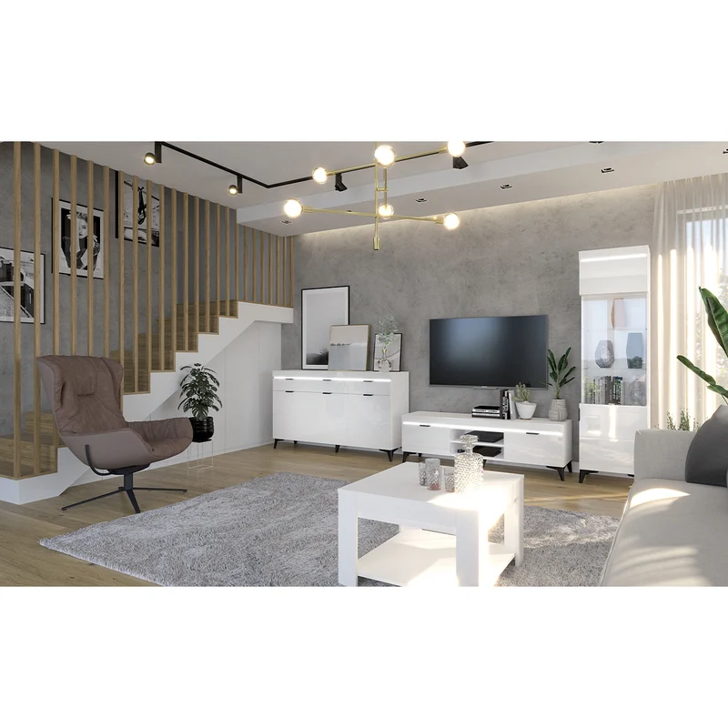 Meuble TV 2 portes 157 cm LED inclus Ruben Blanc
