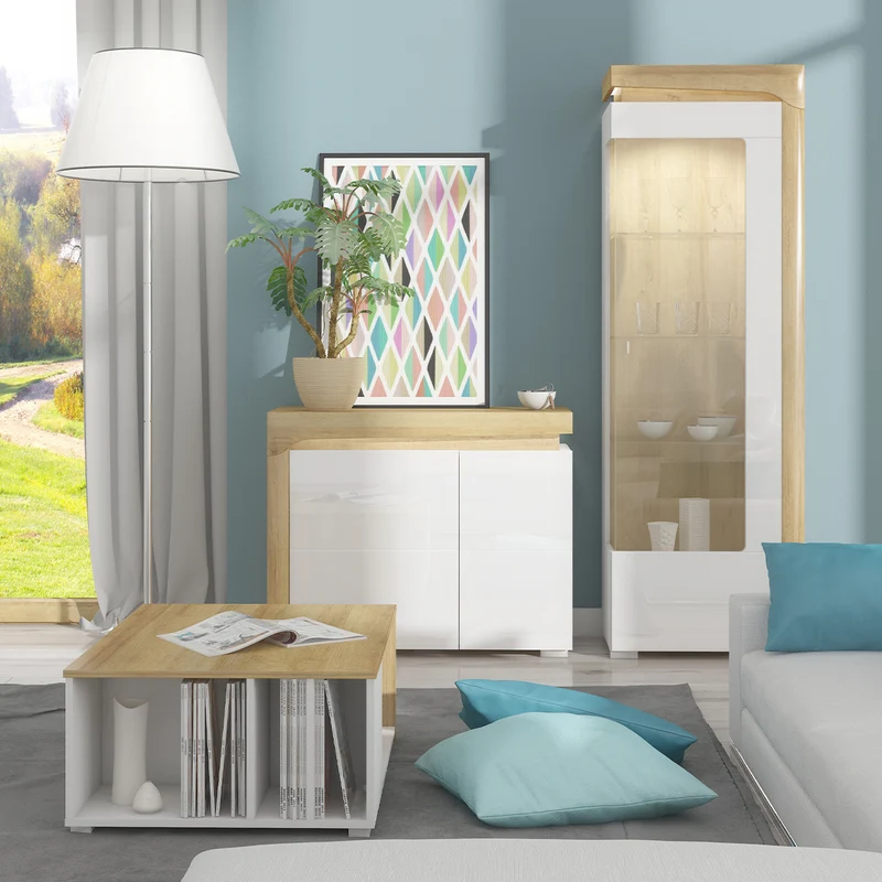 Buffet 2 portes LED inclus Teo Blanc et Bois