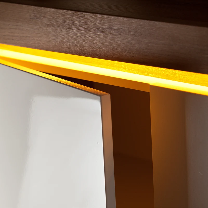 Buffet 2 portes 4 tiroirs LED inclus Teo Blanc et Bois