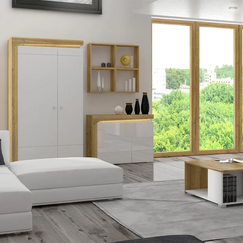 Armoire 2 portes LED inclus Teo Blanc et Bois