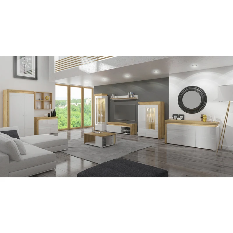 Vitrine 1 porte ouverture gauche LED inclus Teo Blanc et Bois
