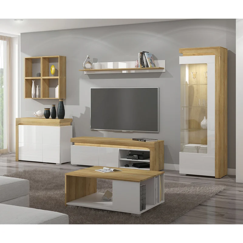 Vitrine 1 porte ouverture droite LED inclus Teo Blanc et Bois