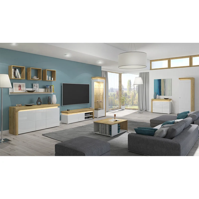 Vitrine 1 porte ouverture droite LED inclus Teo Blanc et Bois