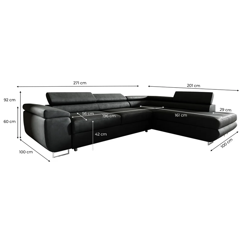 Canapé d'angle convertible droite 4 places Lyam Noir