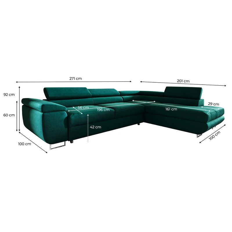 Canapé d'angle convertible droite 4 places Lyam Vert sapin