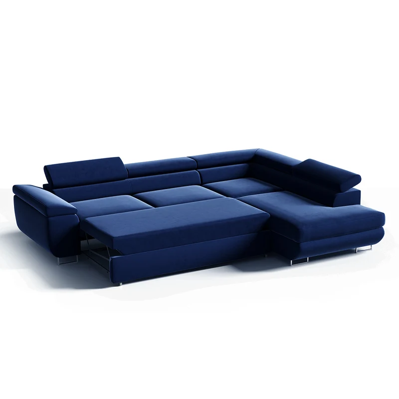 Canapé d'angle convertible droite 4 places Lyam Bleu