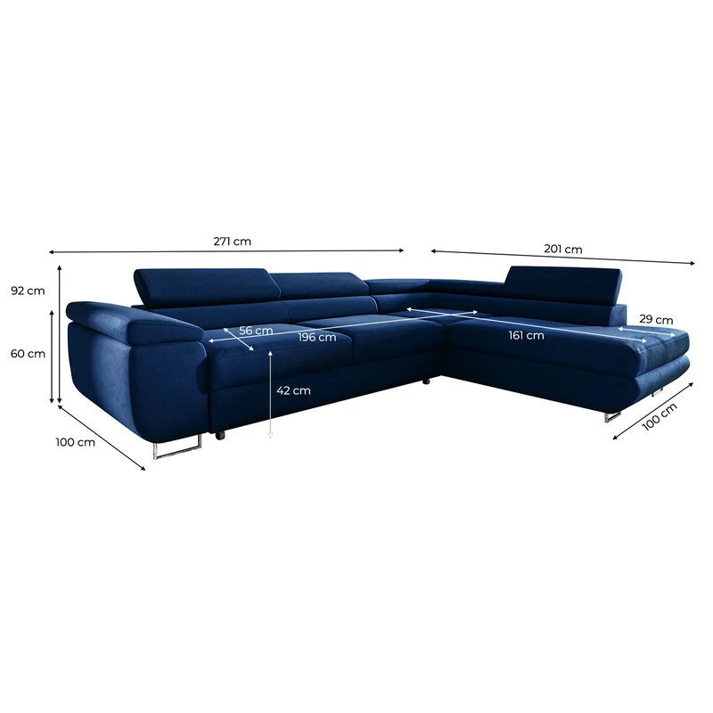 Canapé d'angle convertible droite 4 places Lyam Bleu