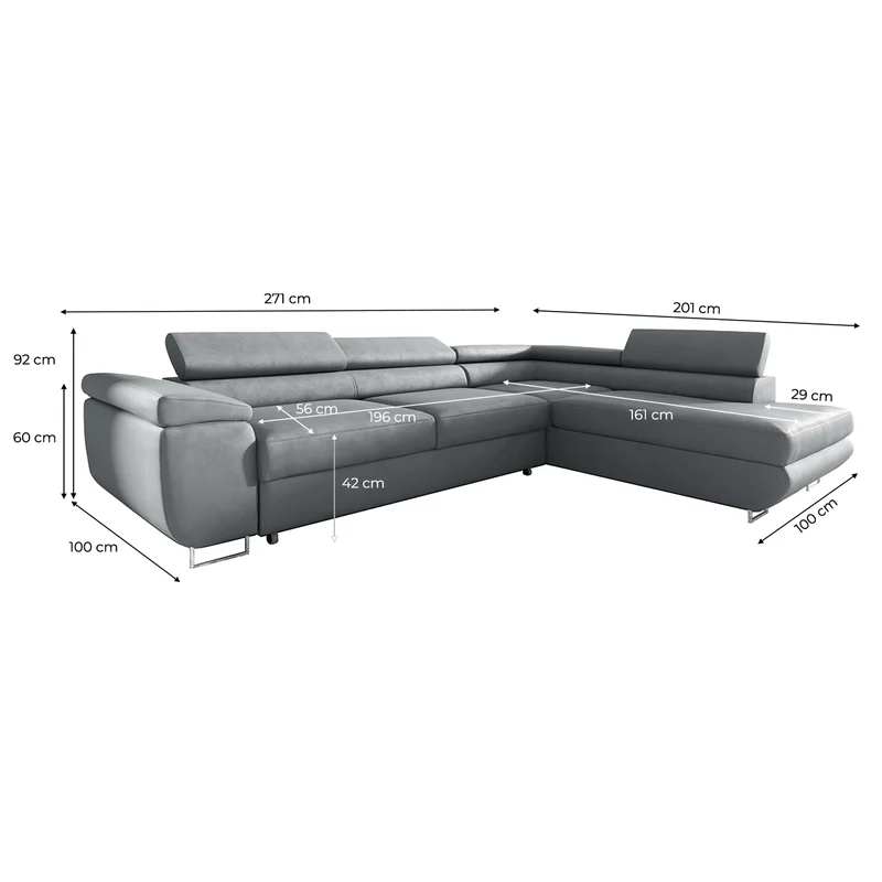 Canapé d'angle convertible droite 4 places Lyam Gris clair