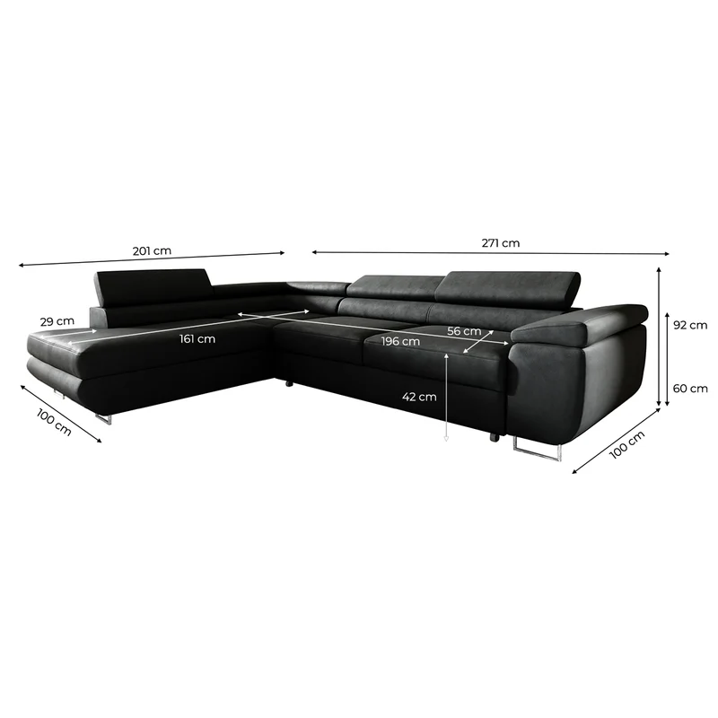 Canapé d'angle convertible gauche 4 places Lyam Noir