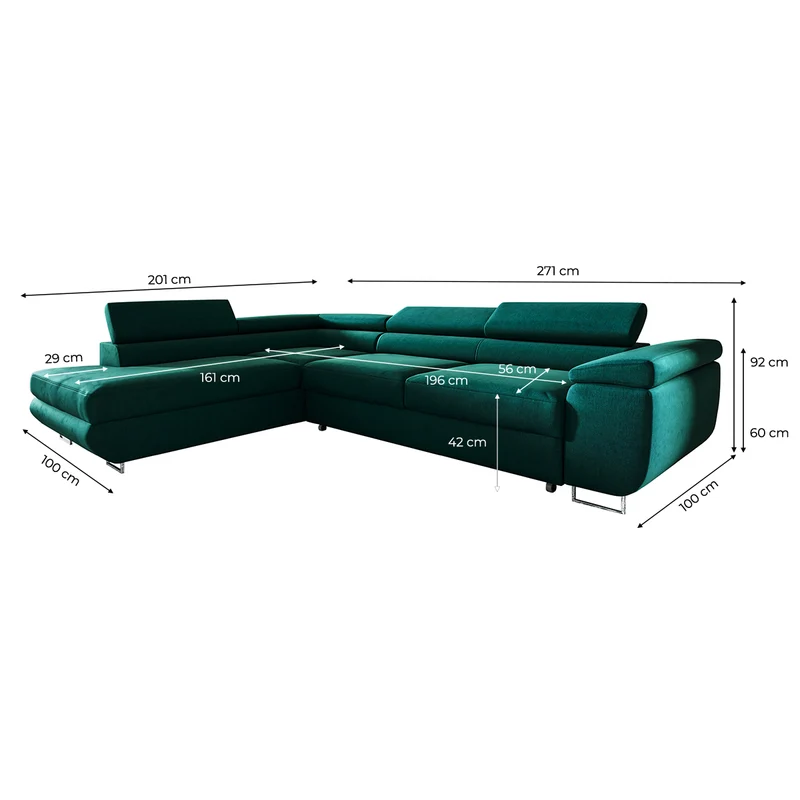 Canapé d'angle convertible gauche 4 places Lyam Vert sapin