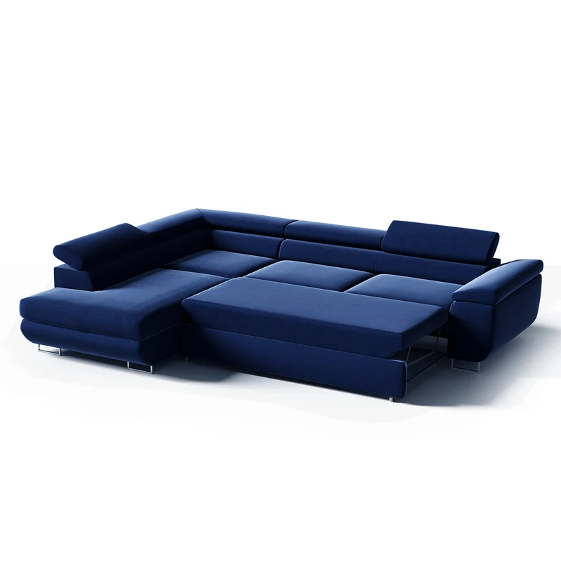 Canapé d'angle convertible gauche 4 places Lyam Bleu