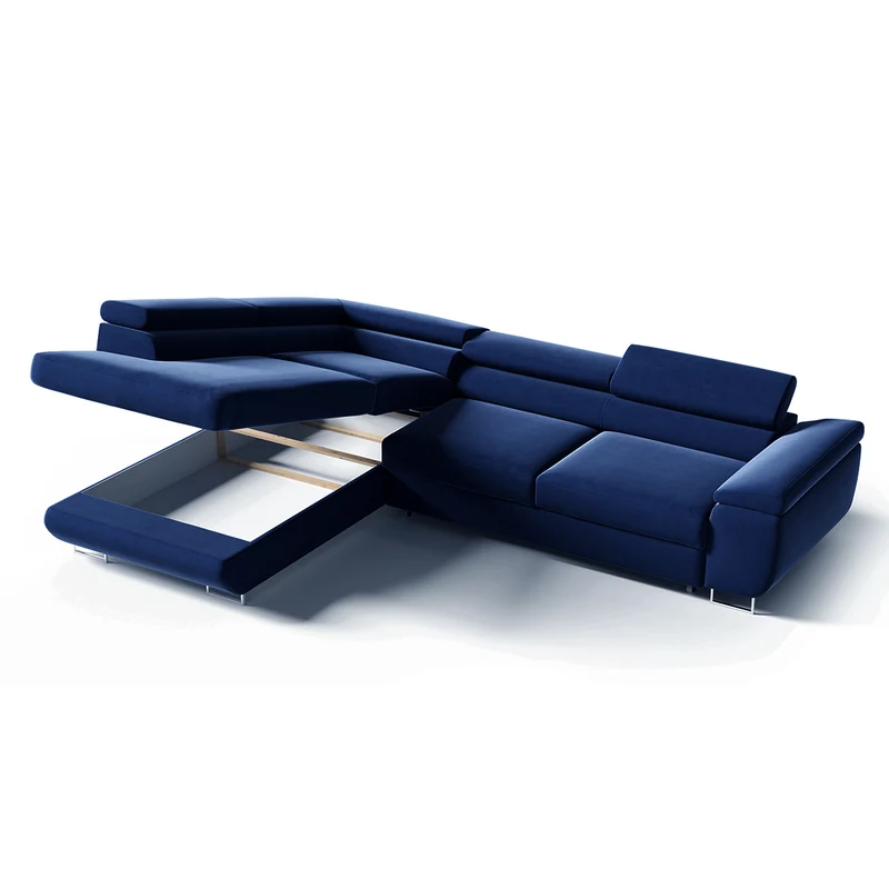 Canapé d'angle convertible gauche 4 places Lyam Bleu