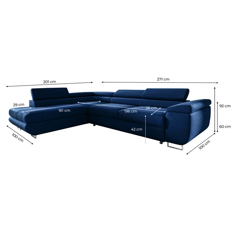 Canapé d'angle convertible gauche 4 places Lyam Bleu