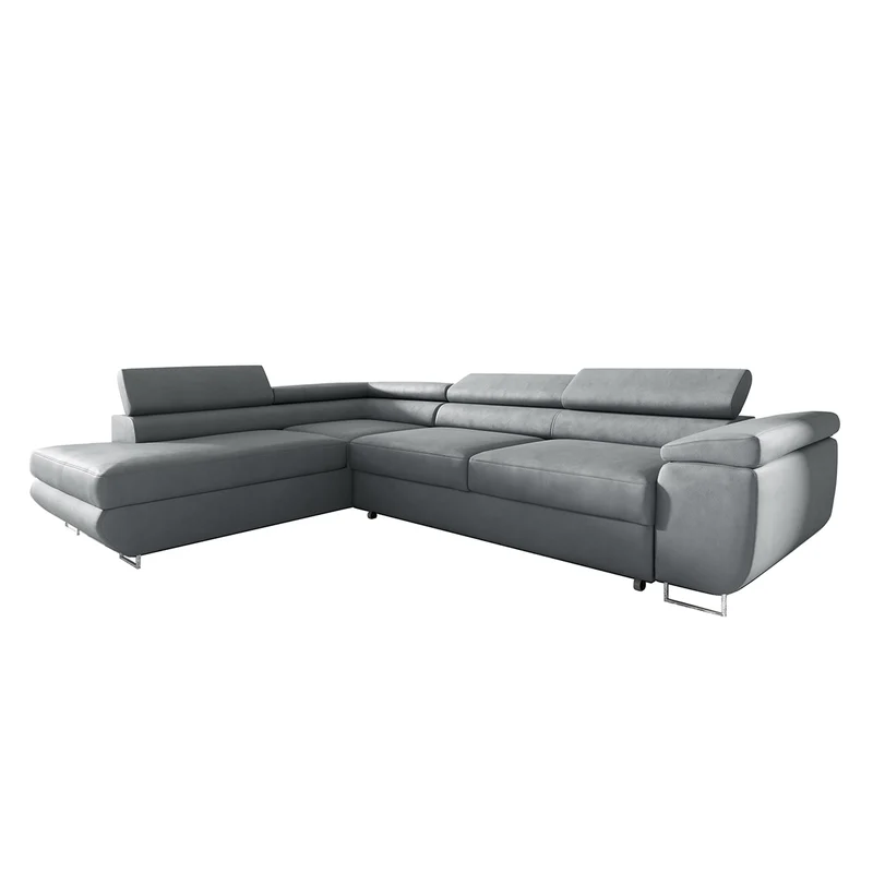 Canapé d'angle convertible gauche 4 places Lyam Gris clair