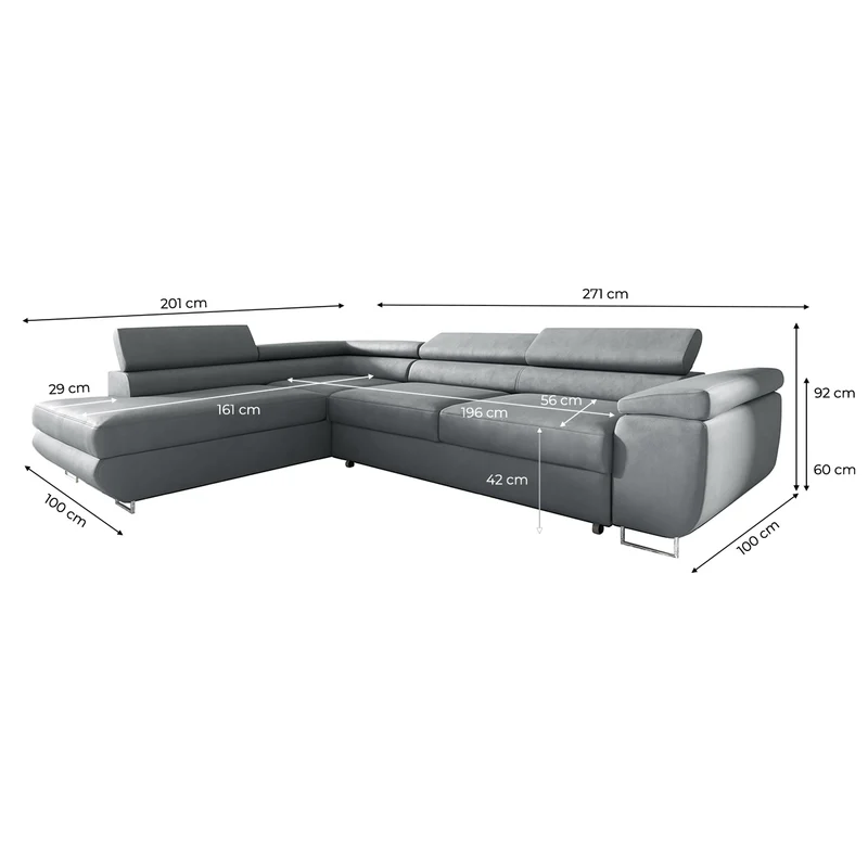 Canapé d'angle convertible gauche 4 places Lyam Gris clair