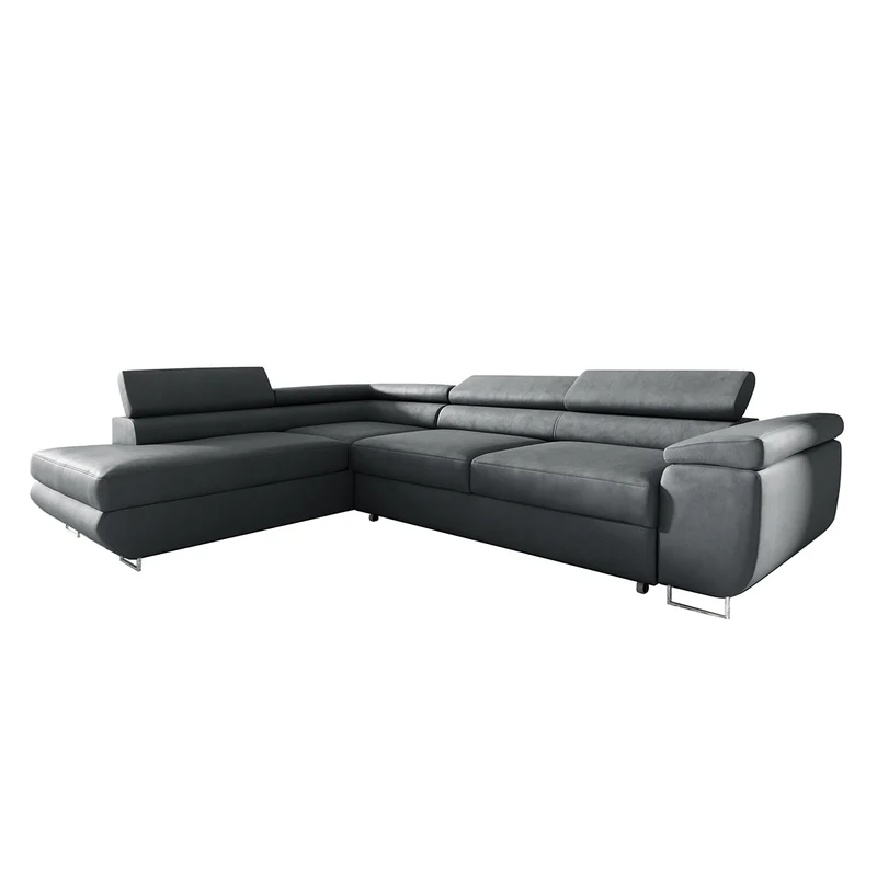 Canapé d'angle convertible gauche 4 places Lyam Gris foncé