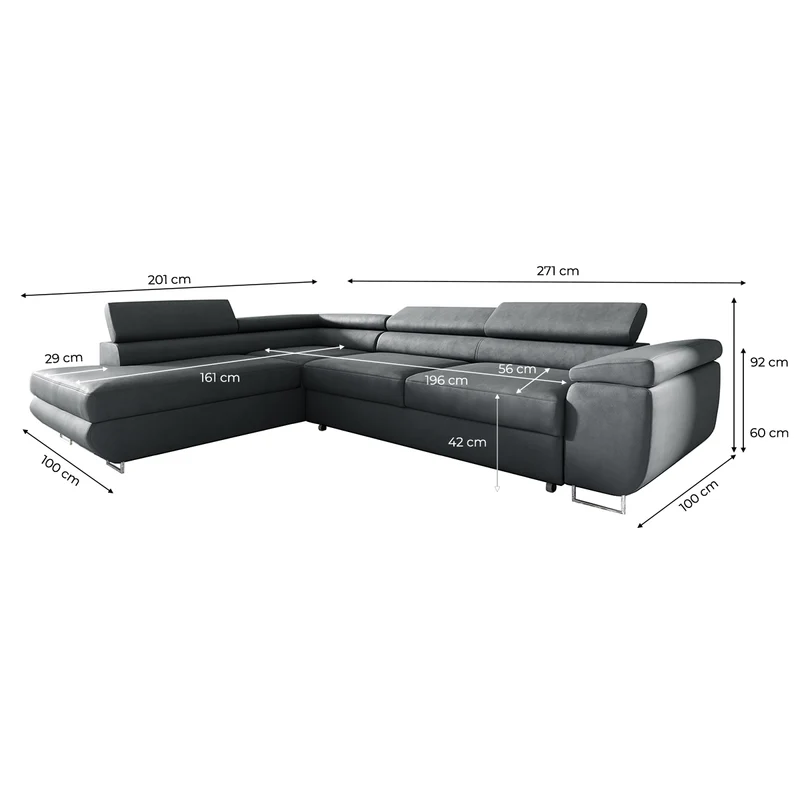 Canapé d'angle convertible gauche 4 places Lyam Gris foncé