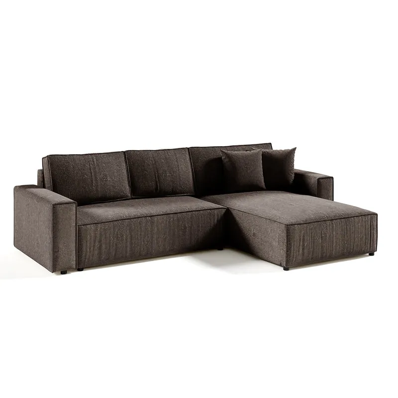 Canapé d'angle réversible et convertible 4 places avec coffre Isaac velours côtelé Marron