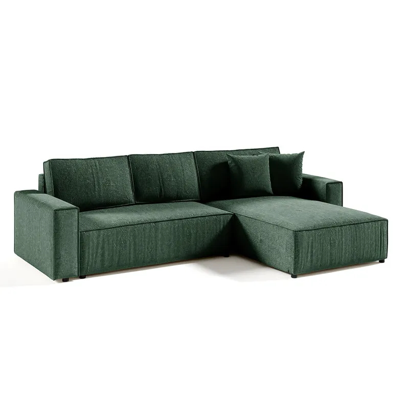 Canapé d'angle réversible et convertible 4 places avec coffre Isaac velours côtelé Vert Sapin