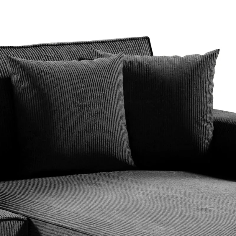 Canapé d'angle réversible et convertible 4 places avec coffre Isaac velours côtelé Gris Foncé