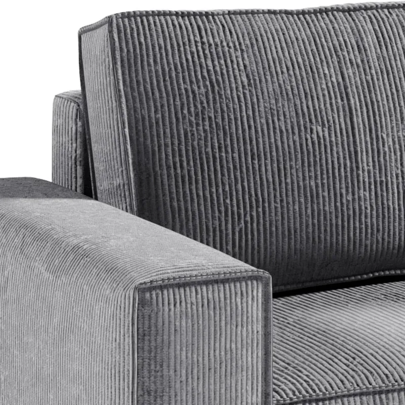 Canapé d'angle réversible et convertible 4 places avec coffre Isaac velours côtelé Gris