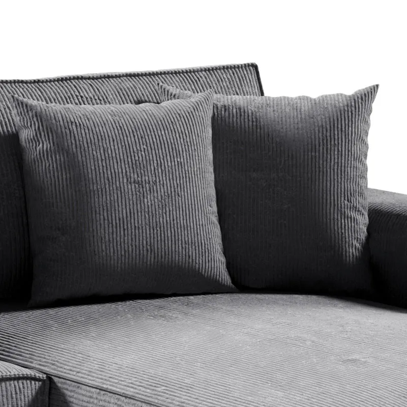 Canapé d'angle réversible et convertible 4 places avec coffre Isaac velours côtelé Gris