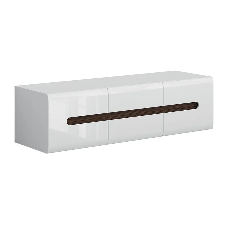Meuble TV 2 portes 2 tiroirs 150 cm Darrel Blanc laqué et Bois