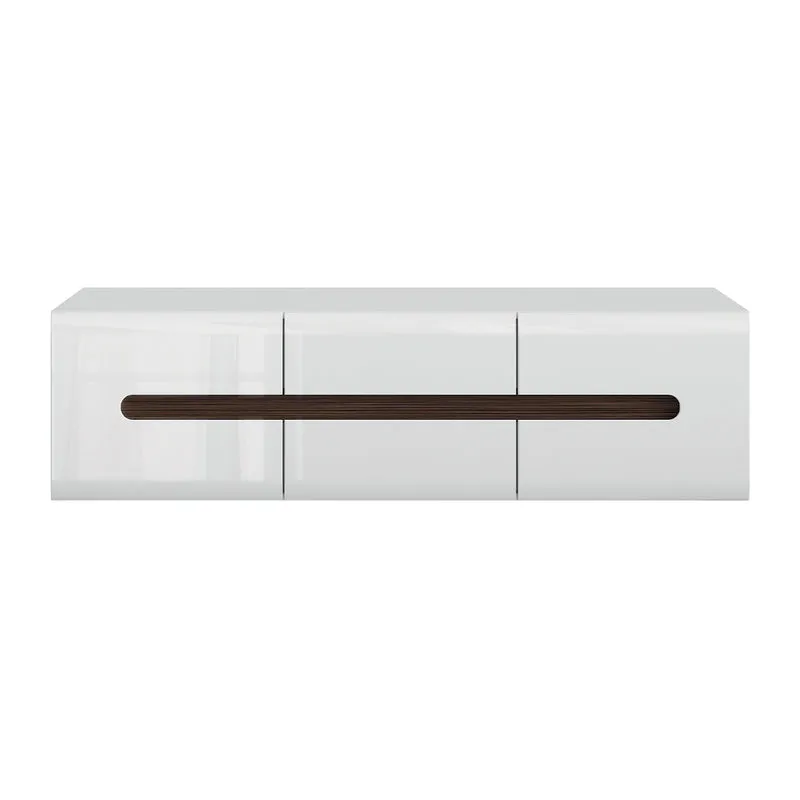 Meuble TV 2 portes 2 tiroirs 150 cm Darrel Blanc laqué et Bois