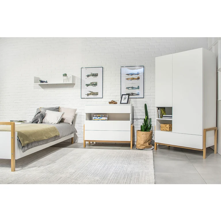 Commode 3 tiroirs 1 niche Kocot Kids Victor - Blanc et Chêne