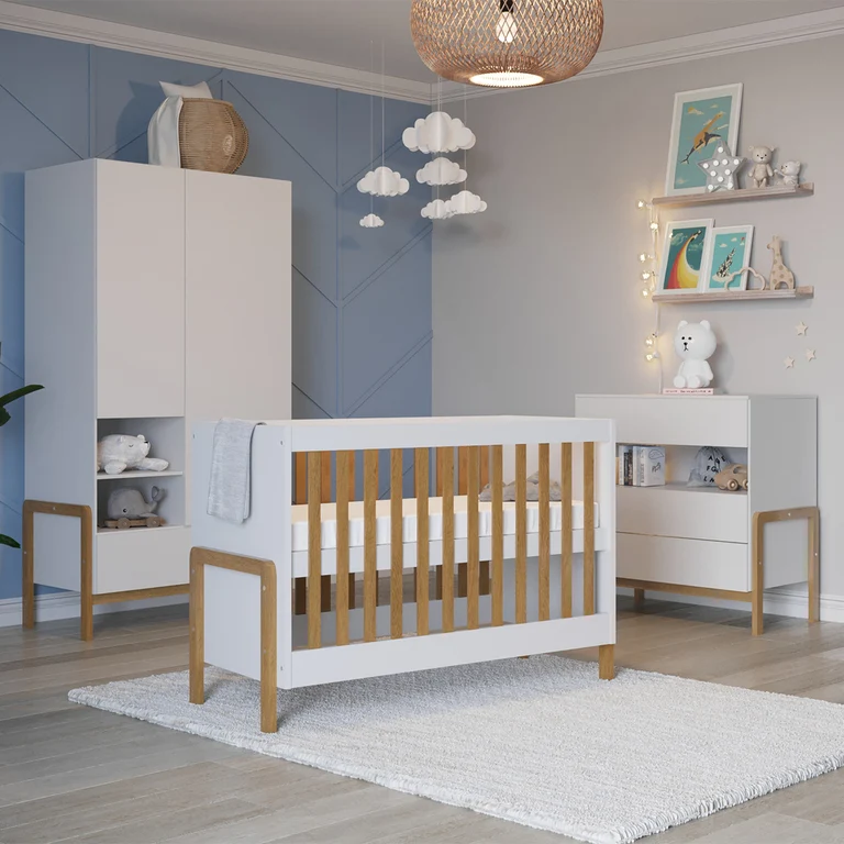Commode 3 tiroirs et armoire 2 portes 1 tiroir Kocot Kids Victor - Blanc et Chêne