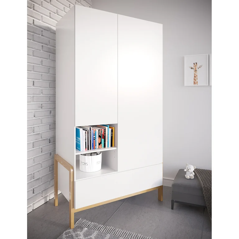 Armoire 2 portes 1 tiroir Kocot Kids Victor - Blanc et Chêne
