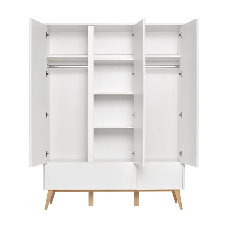 Armoire 3 portes 2 tiroirs Pinio Swing - Blanc et bois