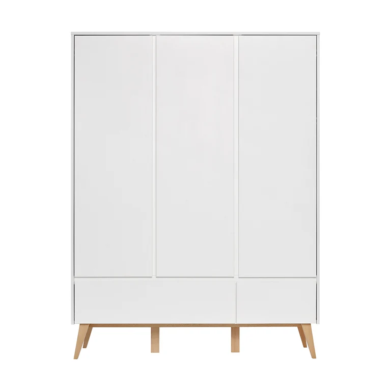 Armoire 3 portes 2 tiroirs Pinio Swing - Blanc et bois