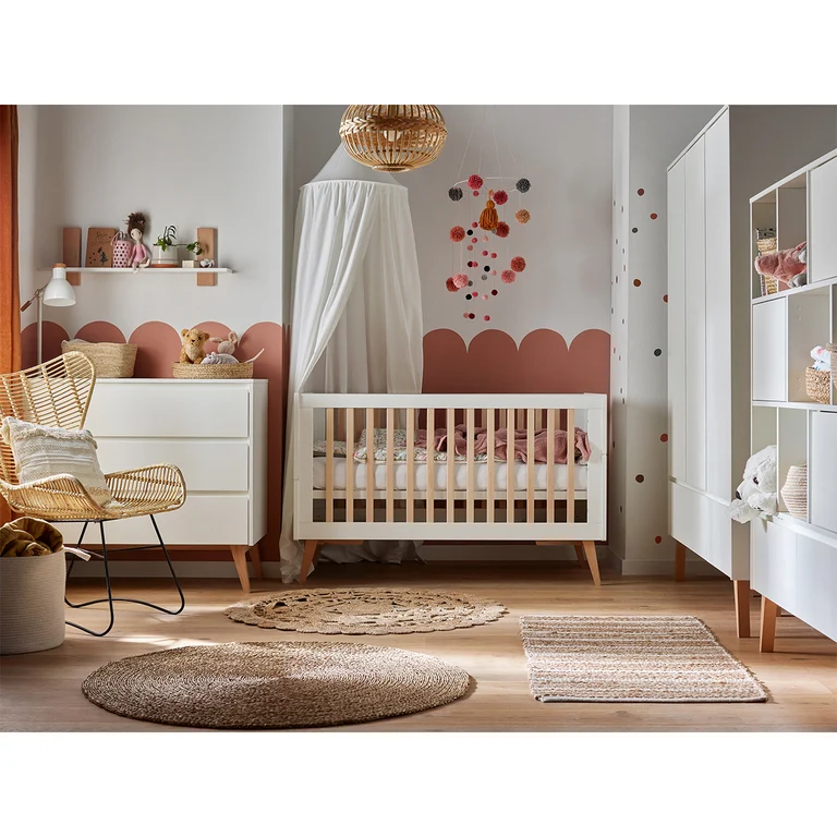 Armoire 3 portes 2 tiroirs Pinio Swing - Blanc et bois