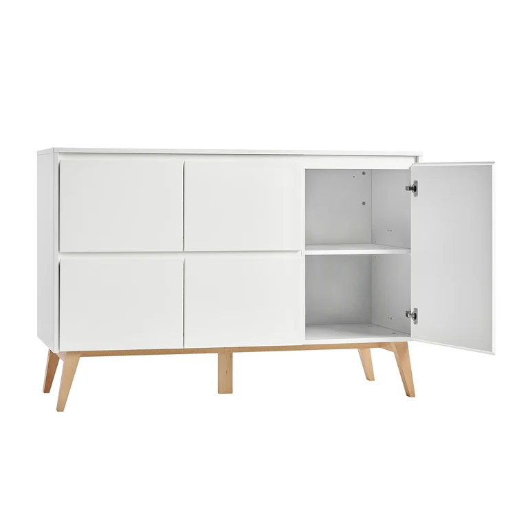 Commode 4 tiroirs 1 porte Pinio Swing - Blanc et bois