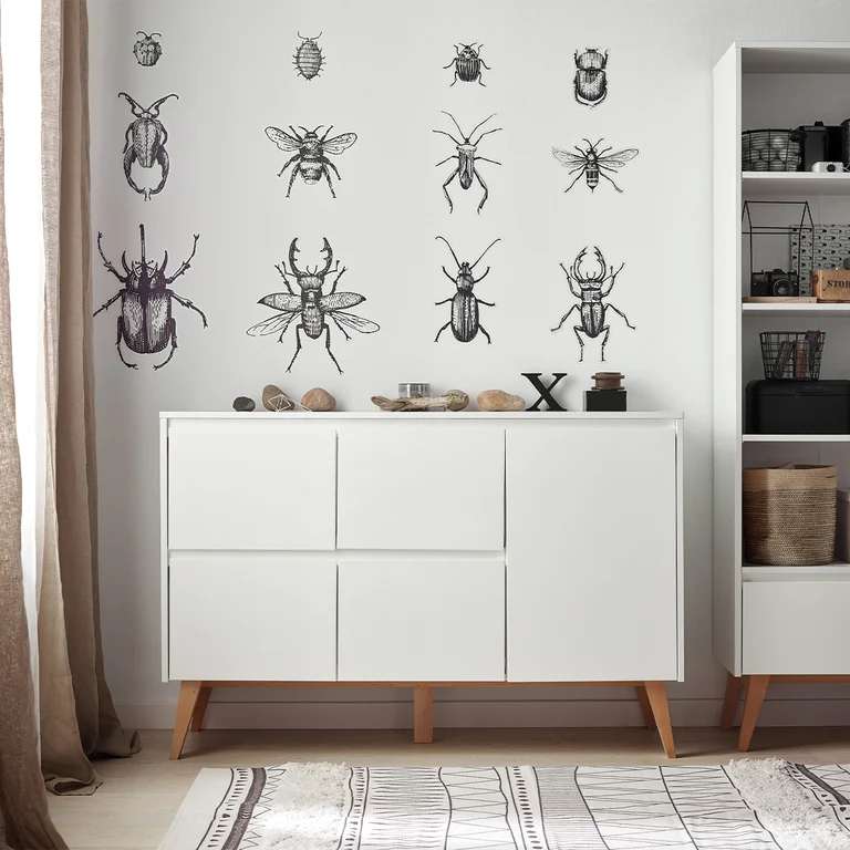 Commode 4 tiroirs 1 porte Pinio Swing - Blanc et bois