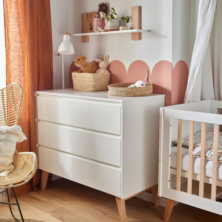 Commode 3 tiroirs Pinio Swing - Blanc et bois