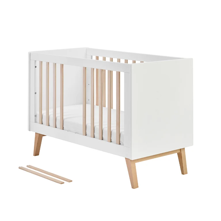 Lit évolutif 60x120 et commode 3 tiroirs Pinio Swing - Blanc et bois