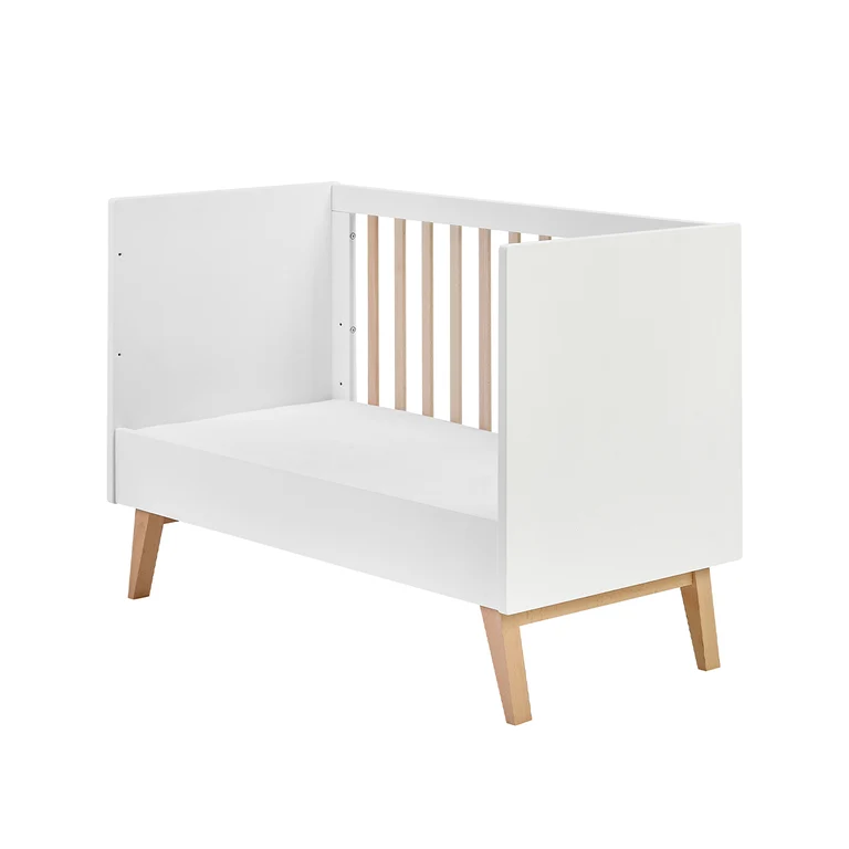 Lit évolutif 60x120 et commode 4 tiroirs 1 porte Pinio Swing - Blanc et bois