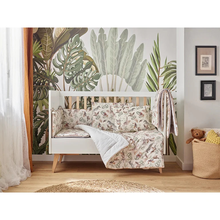 Lit évolutif 60x120 et commode 4 tiroirs 1 porte Pinio Swing - Blanc et bois