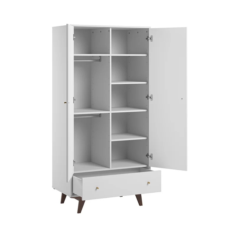Armoire 2 portes 1 tiroir Vox Mid - Blanc et bois