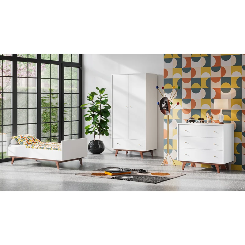 Armoire 2 portes 1 tiroir Vox Mid - Blanc et bois