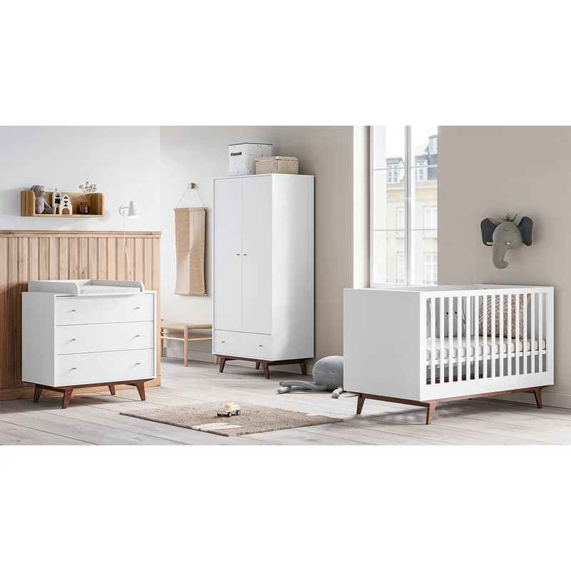 Armoire 2 portes 1 tiroir Vox Mid - Blanc et bois